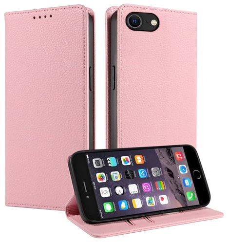 FERLAN Hülle für iPhone SE 2024 Schutzhülle [Litschi Leder][Kartenfach][Magnet][Standfunktion][RFID-Sperre],Handyhülle Ledertasche Kompatibel mit iPhone SE 2024 - Roségold