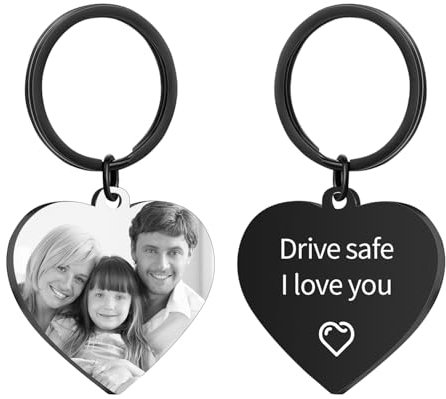 Porte-Clés Personnalisé de Double Face avec Gravure Laser, Votre Photo et Texte Gravé Recto et Verso en Acier Inoxydable, Cadeau Inoubliable pour Hommes, Femmes et Membres de la Famille