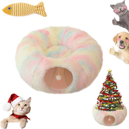 Arbol De Navidad para Gatos, Cama Tunel para Gatos, Circular Tunel Gato Navidad, Christmas Cat Tunnel Plegable FáCil De Montar, Adecuado para Gatos Grandes, Medianos Y PequeñOs (02)