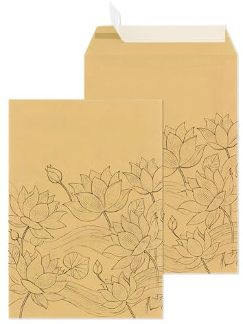 Versandtaschen C4 Haftklebend Muster | große Briefumschläge 110g / m² ohne Fenster für A4 | Maxibrief Großbrief Kuvert Umschläge Envelope | Versandtaschen Warensendung (Lotus Blume, 25)