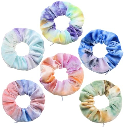 Scrunchies Samt,6 Stück Batik Haargummis Scrunchies aus Samt Bunte Scrunchies Haargummi mit Reißverschluss Samt Haargummi für Mädchen und Damen