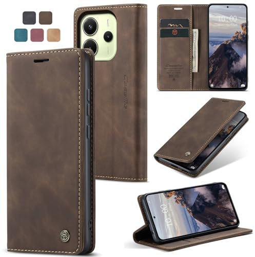 owlhold Handyhülle Xiaomi Redmi Note 14 4G klapphülle [Nicht für 5G] Premium Lederhülle Weiches Vintage Handytasche Faltbare Ständer Schutzhülle Kartenfach hülle Xiaomi Redmi Note 14 4G - Kaffee