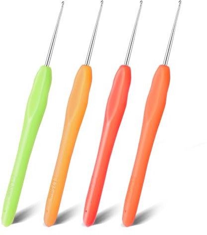 BOHUIZ 4 Stück Häkelnadel Set, 4 Größen Ergonomische Häkelnadel Metall häkelnadeln mit Bunte Silikongriff für Stricken Schal Handschuhe Taschen Hüte Socken(1 mm 1.25 mm 1.5 mm 1.75 mm)