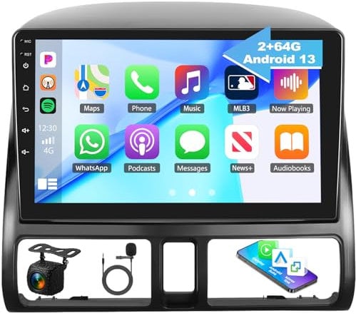 2G+64G Car Stereo for Honda CRV 2001-2006 with Wireless Carplay Android Auto 9 Touch Screen Bluetooth Car Radio with Mirror Link GPS Sat Nav FM HD Reverse Camera