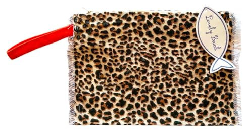 Lovely Beach Pochette Beach Girl Leopardata, 28x22 cm, Impermeabile con Zip e Laccio, in Cotone e PVC (Sabbia)
