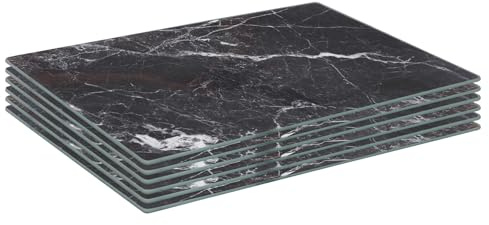 Harbour Housewares Glass Placemats - 30cm x 20cm - Black Marble - 6x | Tempered Heat-Resistant Non-Slip Round Indoor Outdoor Home Kitchen Dining Table Dinner Plate Place Mat Mats Set