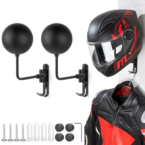 PUERSI Helmhalterung Wandmontage - 180° Drehbarer Motorradhelm Halterung | 2er Pack Helmaufhänger Halter für Motorrad Fahrrad Rennsport Oberbekleidung Sportausrüstung Präsentation