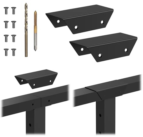 PLANTOP MY03 - Funda de conector de pasamanos negra, 2 fundas rectas de extensión de aluminio para barandilla de cable de parte superior plana, conectores de extensión para pasamanos rectos para
