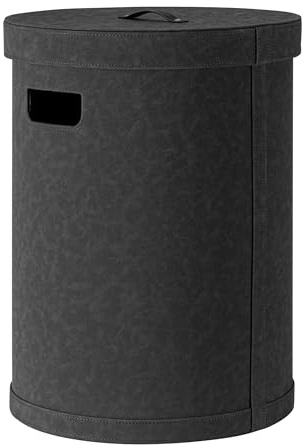 blomus Wäschesammler -SAHLA- | Wäschekorb mit Deckel | Ø 40 x 54H cm | 68 Liter | Farbe Black | Wäschebox aus Leder