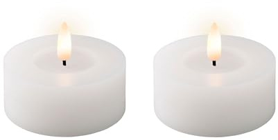 LED Teelichter mit Timer 7x6cm Wachs 2 Stück - Wachskerzen mit 6 Stunden Timerfunktion - Echtwachskerze batteriebetrieben - Flammenlose Kerzen als Tischkerzen Dekokerzen Teelicht - Weiß Warmweiß