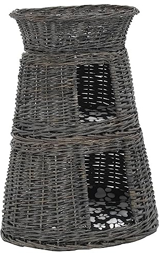 Lumanois 3-TLG. Katzenkorb-Set mit Kissen Grau 47x34x60 cm Natur Weide,2.3kg,170772