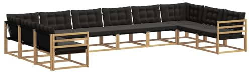 vidaXL Outdoor-Sofagarnitur mit Kissen 10 pcs Weiß und Schwarz, Gartenmöbel-Set, modernes modulares Sofa, langlebige Couch, ergonomisches Design, schicke Terrassen-Sitzmöbel