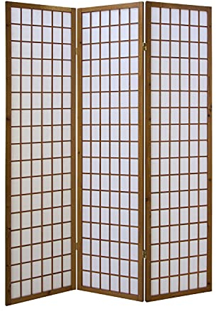Homestyle4u 161, Paravent Raumteiler 3 teilig, Holz Braun Tabak, Reispapier Weiß, Höhe 175 cm