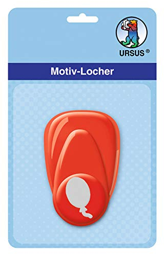 Ursus 19470070 - Motivlocher mit Hebel klein, Luftballon, rot, ausgestanztes Motiv ca. 16 mm, aus Kunststoff mit Metallstanze, geeignet für Grammaturen von 160 220 g /qm
