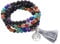 CrystalTears Mala Kette 108 Perlen Wickelarmband Chakra Steine Mala Armband mit Lebensbaum Anhänger 6mm Perlen Buddhismus Gebetskette Healing Reiki Halskette(Lava Stein)