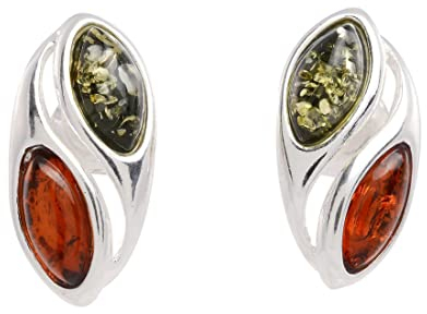 Ohrstecker aus Sterlingsilber und baltischem Honig und grünem Bernstein