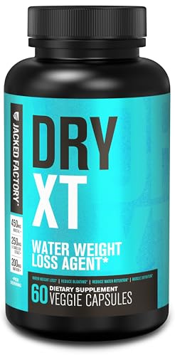 Jacked Factory Dry-XT Diuretic Water Pills - Natural Supplement | Reduces Water Retention & Bloating | Dandelion Root Extract, Potassium, 7 More Powerful Ingredients - 60 Veggie Capsules
