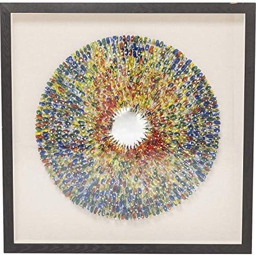 Kare Design Rahmen Colour Explosion Blau/Gelb, Dekobild, Wandbild Glas, Massivholz Rahmen, Glasbild, Wandskulptur, Abstrakt, Modern, Wohnzimmer, Schlafzimmer, Flur, 120x120x9cm