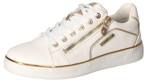 Mustang Femme 1300-303-111 Sneakers Basses, Blanc (Weiß/Gold 111), 38 EU