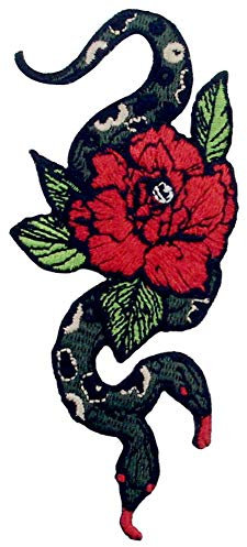 Aufnäher mit Doppelköpfiger Schlange und Blume, bestickt, zum Aufbügeln oder Aufnähen
