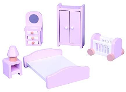 Lelin 19013 Holz - Puppenmöbel/Puppenhausmöbel Schlafzimmer. 10 teilig