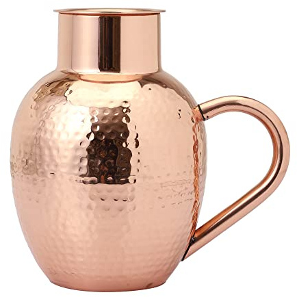 Premium-Krug aus Kupfer mit Schüssel, reines schweres Kupfer, handgefertigt, gehämmert, Fassungsvermögen 1,5 l