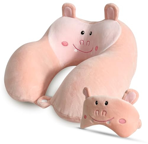 RAILONCH Reisekissen Nackenkissen Kinder Reisekissen mit Schlafmaske, Nackenhörnchen Kopfstütze Reise Schlafkissen für Kinder und Erwachsene, Reisen im Auto Flugzeug Zug (E)