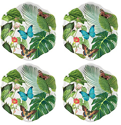 Tropical Jungle Floral Melamine/Plastic Camping/BBQ/Outdoor Side Plate (4)