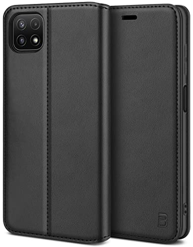 BEZ Handyhülle für Samsung Galaxy A22 5G Hülle, [Nicht für A22 4G], Tasche Kompatibel für Samsung A22 5G, Tasche klappbar mit Kreditkartenhaltern, Ständer, Magnetverschluss, Schwarz