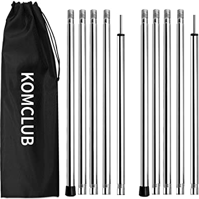 KOMCLUB Zeltstangen Camping-Planenstangen 10er-Pack Edelstahl Verstellbarer Vorhang Pfosten Vorhang Pfosten Baldachin Edelstahl Ersatz Vorhang Pfosten 190 cm 2 Sets