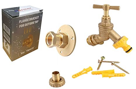 Robinet de jardin extérieur 1/2 double vérification avec support à bride murale pour tuyau en cuivre de 15 mm ou tuyau en plastique de 15 mm