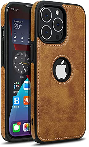 Custodia in Pelle PU Compatibile con iPhone 13 Pro, Sottile Vintage Business Antiurto Custodia per Telefono Antiscivolo Leggera Cover Protettiva Paraurti in Morbido TPU per iPhone 13 Pro (Marrone)