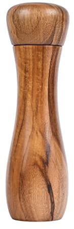 DeroTeno Moulin à poivre, moulin à poivre, moulin en céramique réglable pour le poivre et le sel, bois d'acacia, hauteur 20,5 cm, diamètre 6 cm (plateau non inclus).