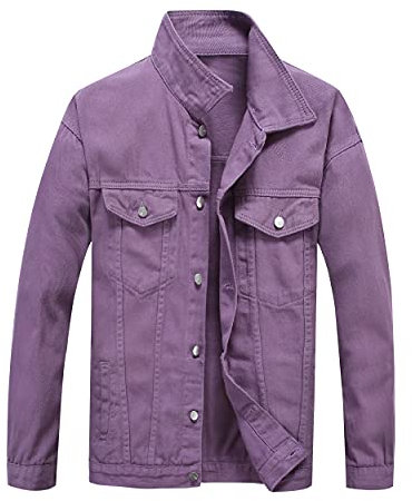 PRIJOUHE Giacca in jeans da uomo, casual, vestibilità larga, con bottoni, in denim, con diversi colori, Viola, XXX-Large