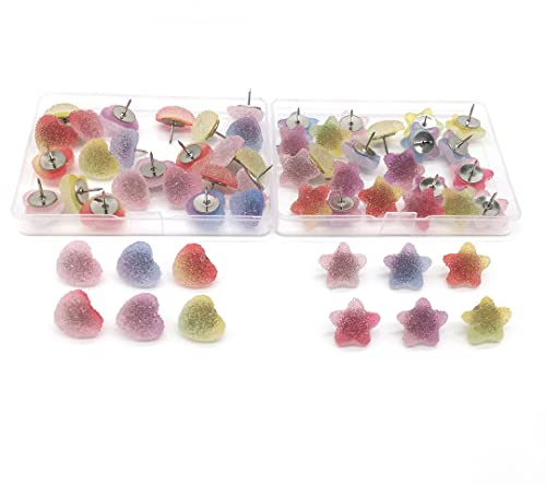 Zayookey 30 Stück Pinnnadeln Pinnwand Stecknadeln Sternform Reißzwecken Bunt Dekorative Reißnägel aus Harz für Karten Pinnwände Korktafeln Cork Board Push Pins