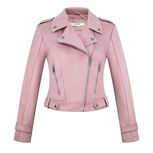 Veste en Daim Veste De Moto Simple De Femmes,Rose,M