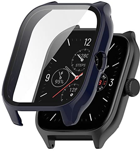 FTRONGRT Funda para Amazfit GTS 4, PC + Película Templada de Pantalla, Todo Incluido, Resistente a Los Golpes, Funda para Amazfit GTS 4 Smartwatch.Azul Tinta