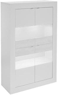 Vente-unique - Vitrine COMETE - LEDs - 4 Portes - Blanc laqué