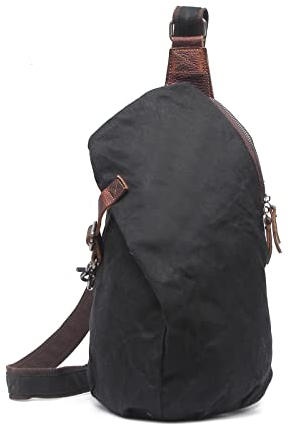 FANDARE Vintage Brusttasche Leinwand Schultertasche Herren Sling Chest Bag Beidseitig Umhängetasche für Outdoor Sport Wandern Radfahren Reisen Schultertasche Schwarz