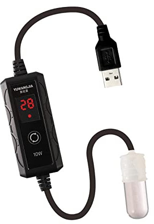 perfk 10 W Chauffages pour Aquarium, Chauffage Aquarium, Chauffe-Eau USB pour Réservoir De Poissons, Thermostat Submersible pour Réservoir De Poissons 3l/4l, Eau Salée Et Eau Douce, 10w