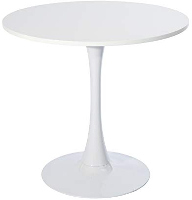MEUBLE COSY Table Salle à Manger Ronde Scandinave 2-4 Personnes pour Salon Cuisine, en Bois d'ingénierie et métal, Blanc, 80x80x73cm, Weiß