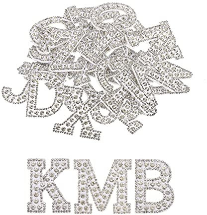 sourcing map Iron on Patch Decorative A-Z White Glitter Alphabet Applique Rhinestone English Letter for DIY Clothes Repair Hats Bags Pack of 26