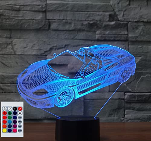 SUPERHONGJIHAO Nachtlicht für Kinder, 3D-Sportwagen-LED-Lampe mit Fernbedienung, 16 Farben, Weihnachts-Geburtstagsgeschenk für Kinder