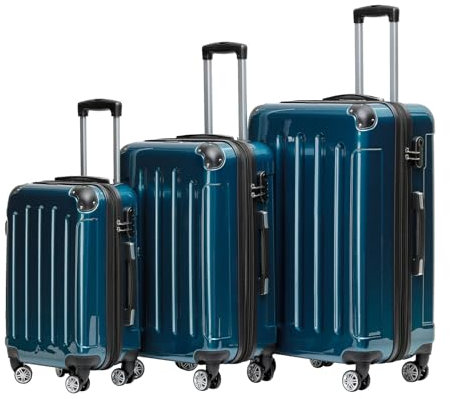 BEIBYE Hartschalen Koffer Trolley Rollkoffer Reisekoffer 4 Zwillingsrollen Polycabonat (Pale Green, Kofferset)