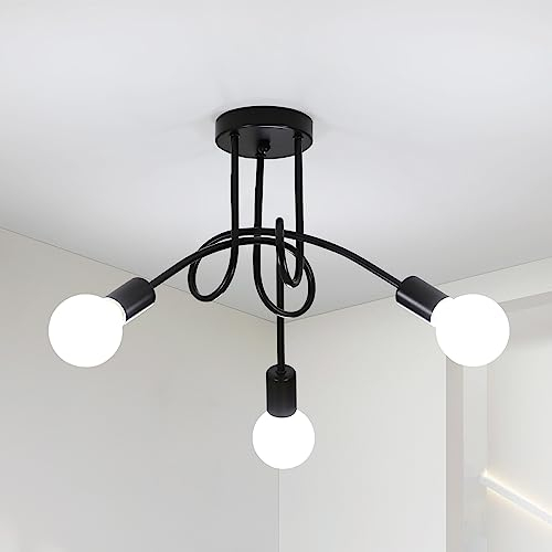 Toolight Industrielle Deckenleuchte E27, 3-Flammige Deckenlampe Metall Schwarz, Kreative Kronleuchter für Schlafzimmer Wohnzimmer Esszimmer Flur Küche, Ø40cm (ohne Glühbirne)