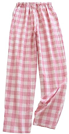 Kielsjajd Schlafanzughose Damen Lang Karierte Pyjamahose Winter Weich Nachtwäsche Hose Schlafhose Freizeithose Strandhose mit Taschen und Kordelzug, Damen Yogahose Stretch Bequeme Pyjamahose
