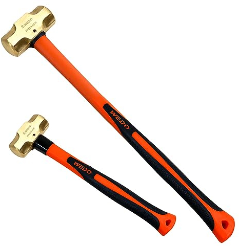 WEDO 2-teiliges Vorschlaghammer-Set, Messing, 1350g+9000g, Fiberglasgriff,Stemmhammer mit Fiberglas-Griff,Abbruchhammer für Einsatz bei Präzisionsabbrucharbeiten