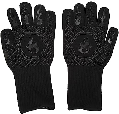 Glomora Guanti da Barbecue Resistenti al Calore 800℃, Guanti da Grill in Silicone a Doppia Faccia - Accessori Versatili per Cottura E Cottura - Nero