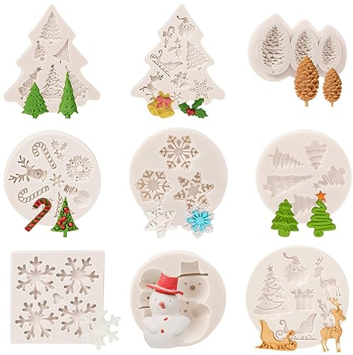 9 Stück Weihnachts-Silikonformen DIY Silikon Fondant Kuchen Formen Weihnachten Seifenformen,Weihnachten Thema Silikonform für Weihnachtsfeier-Deko