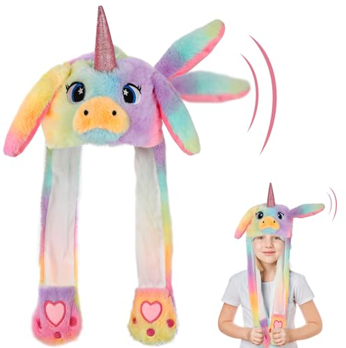 Hifot Einhorn Mütze mit Beweglichen Ohren, Plüsch Einhorn Mütze mit Wackelohren, Lustige Hüte Einhörner Hut mit Ohren Einhörner Mütze mit Ohren für Mädchen Damen Halloween Geburtstag Cosplay Geschenk